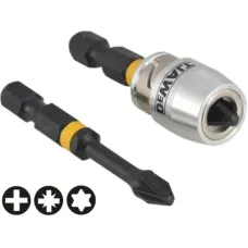 Набір біт DeWALT IMPACT TORSION, ударних, Pz2, L=50 мм, 2 шт.+магнітний тримач (DT70535T)