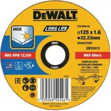 Круг відрізний DeWALT INOX Long Life, нержавіюча сталь/листовий метал, 125х1.6х22.23 мм (DT43906)