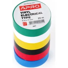 Ізоляційна стрічка APRO 0.14мм*17мм*25м різнокольорова, 6 шт. (0,14мм*17мм*25м)