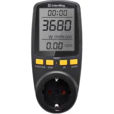 Ватметр ColorWay цифровий 16A/3680W, black (CW-VM16-02D)